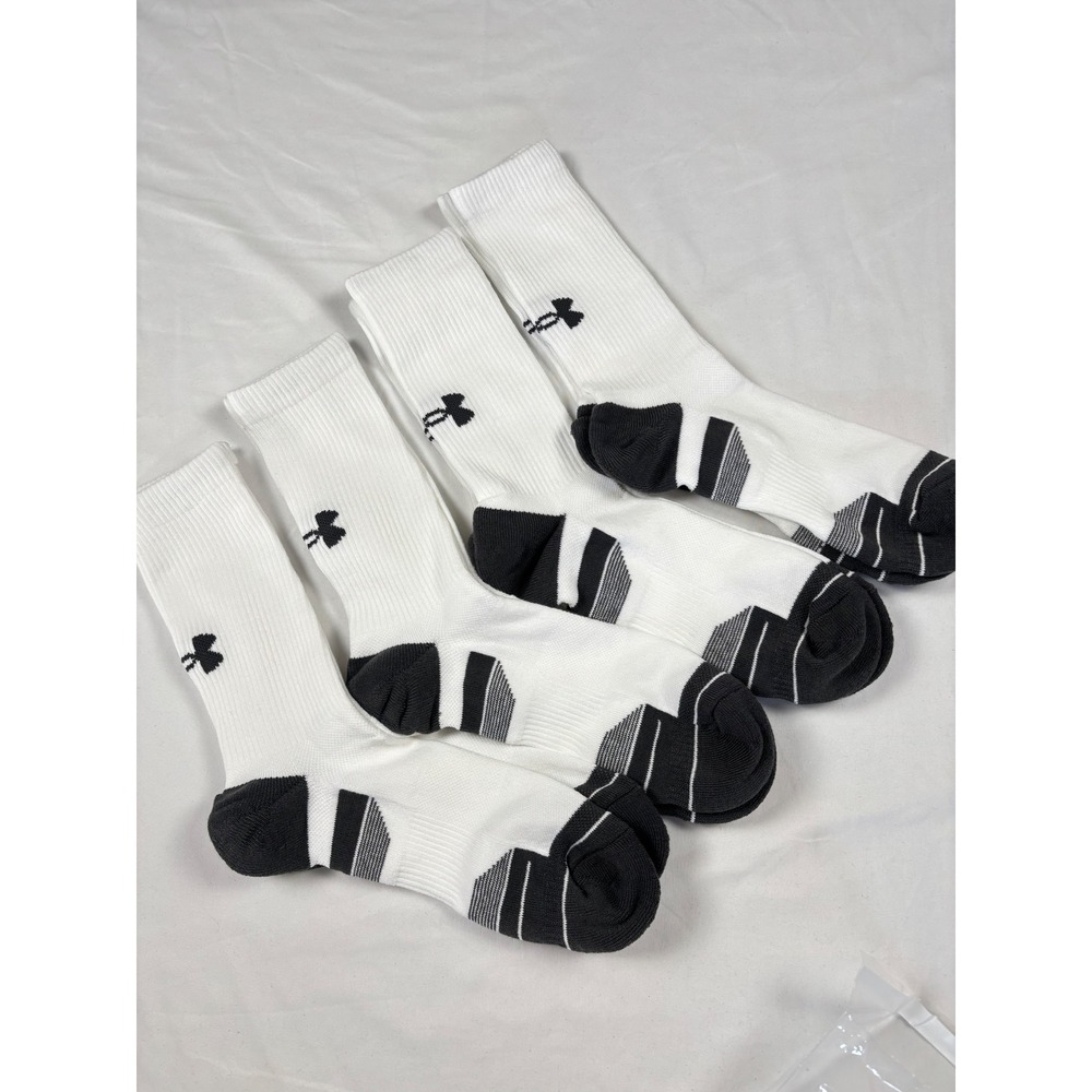 Under Armour Men's Crew Socks 4 Pair Pack Large 9-12 White Black NWOT Athletic‎